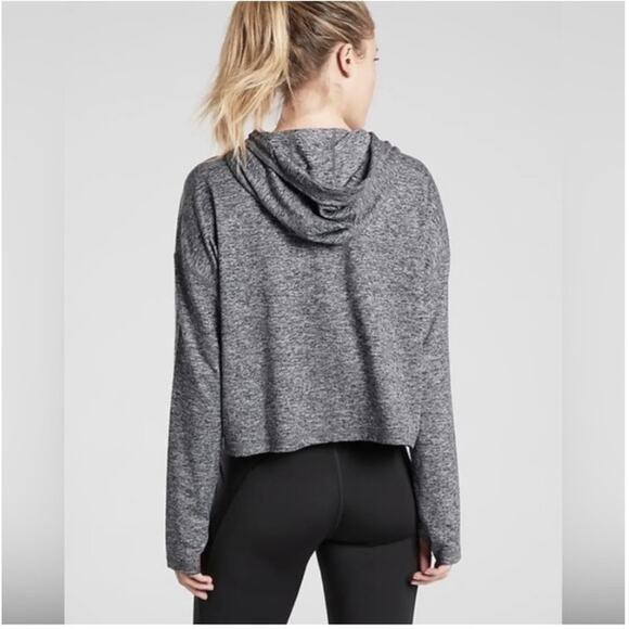 Athleta Uptempo Short Cropped Hoodie heathered charcoal Grey Size Medium - Picture 6 of 10